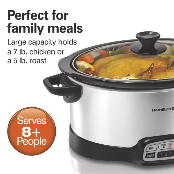 Hamilton Beach Programmable Slow Cooker, 7 Quart Capacity, Serves 8+ People, Removable Crock, Silver, 33473