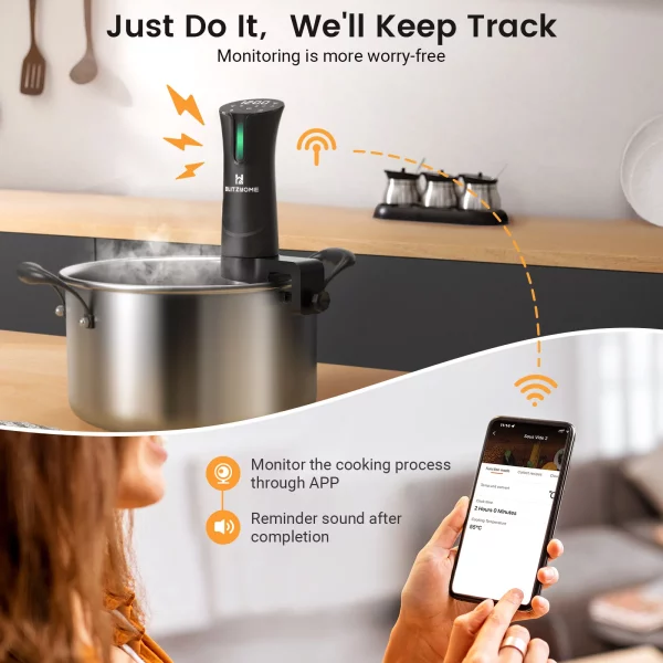 Blitzhome 1100W WIFI Sous Vide Cooker,Precision Sous Vide Machine,Ultra-quiet Fast-Heating Immersion Circulator Temperature and Digital Display,W/ APP Recipe