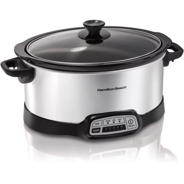 Hamilton Beach Programmable Slow Cooker, 7 Quart Capacity, Serves 8+ People, Removable Crock, Silver, 33473