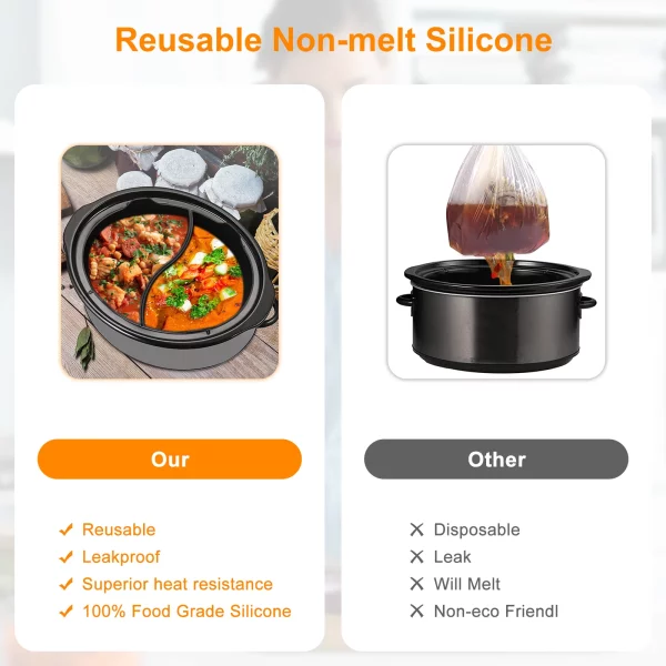 NYIDPSZ 2Pcs Slow Cooker Divider Liner for 6QT Pot Reusable Silicone Cooker Divider Insert Leakproof Heat Resistant Slow Cookers Kitchen Accessories