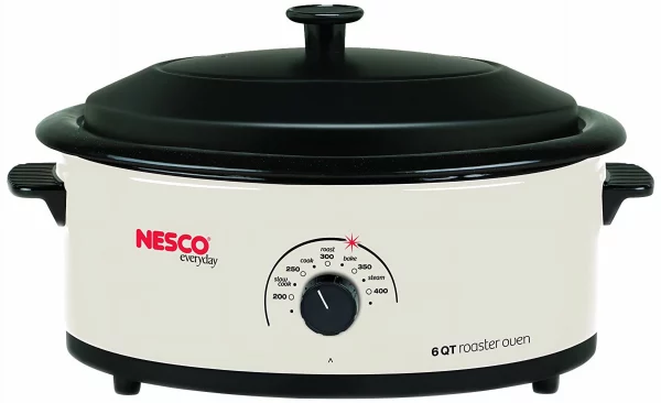 NESCO 6 Qt. Ivory Roaster with Porcelain Cook Well, 4816-14