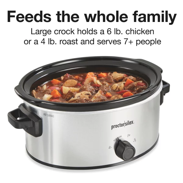 Proctor Silex Double Dish Slow Cooker with 6 Quart Crock and Dual 2.5 Qt Non-Stick Insert to Cook Two Meals at Once, Silver, 33563