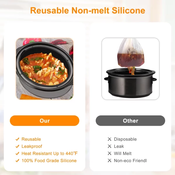 Gorware Silicone Slow Cooker Liner for 7-8QT Pot Slow Cooker Silicone Insert Leakproof Heat Resistant Dishwasher Safe Silicone Cooking Liner