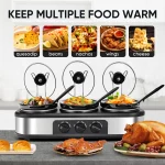 CozyHom 4.5QT Electric Slow Cooker 3 in 1, 3-Pots Stainless Steel Buffet Server Food Slow Cooker With Adjustable Temp Removable Lid Rests Triple Pot, Black