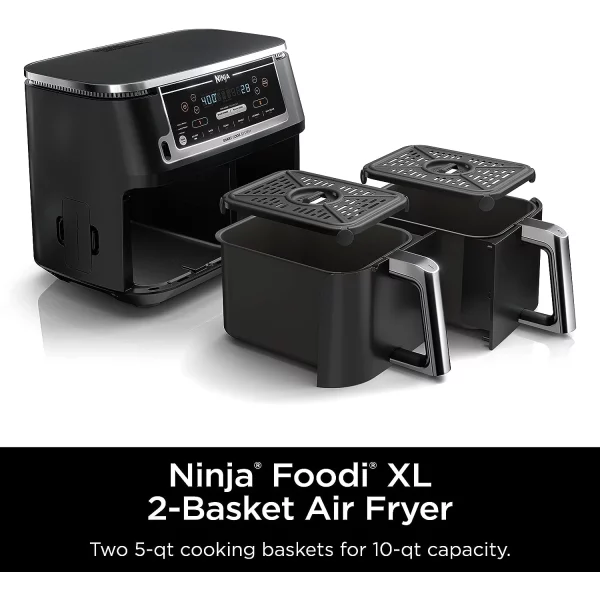 Restored Ninja - Foodi 6-in-1 10-qt. XL 2-Basket Air Fryer with DualZone Technology & Smart Cook System - Black (Refurbished)