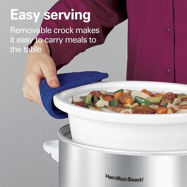 Hamilton Beach Slow Cooker, 4 Quart Capacity, Serves 4+ People, Removable Crock, White and Silver, 33140