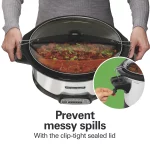 Hamilton Beach Programmable Stay or Go Slow Cooker, 7 Quart Capacity, Lid Lock for portability, Dishwasher Safe Removable Crock, Silver 33576