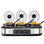 CozyHom 4.5QT Electric Slow Cooker 3 in 1, 3-Pots Stainless Steel Buffet Server Food Slow Cooker With Adjustable Temp Removable Lid Rests Triple Pot, Black