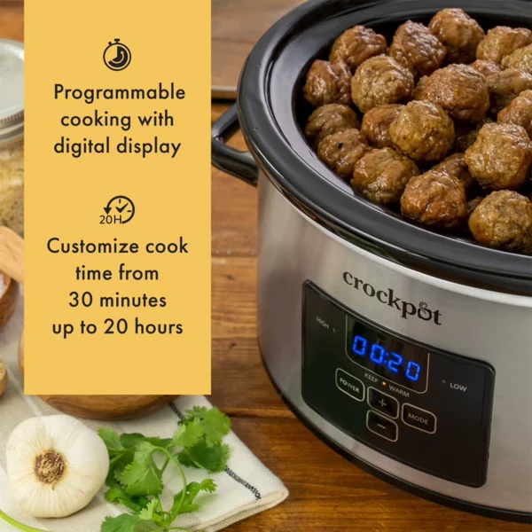 Crock-Pot 4 Quart Cook and Carry Programmable Slow Cooker, Stainless Steel