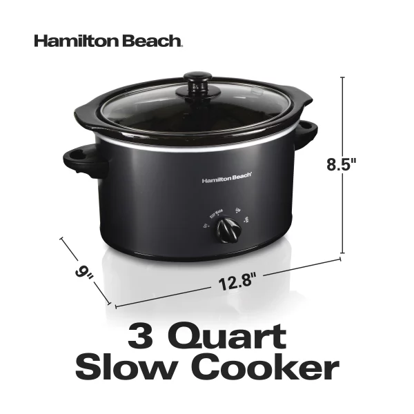 Hamilton Beach Slow Cooker, 3 Quart Capacity, Oval, Removable Crock, Black, 33231