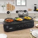 Royalcraft Triple Slow Cooker Buffet Servers and Warmer,3 Pot Food Small Mini Manual Slow Cooker with Adjustable Temp Stainless Steel Lid Rests,Removable Ceramic Pot,4.5 QT Black
