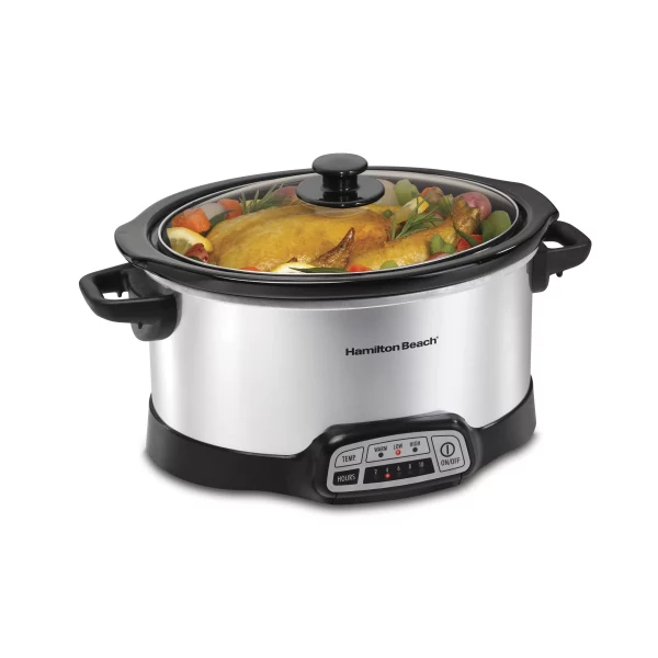 Hamilton Beach Programmable Slow Cooker, 6 Quart Capacity, Removable Crock, Silver, 33463