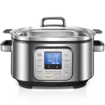 Slow Cooker, HOUSNAT 10 in 1 Programmable Cooker, 6Qt Stainless Steel, Rice Cooker, Yogurt Maker, Delay Start, Steaming Rack and Glass Lid, Adjustable Temp&Time for Slow Cook with Digital Timer