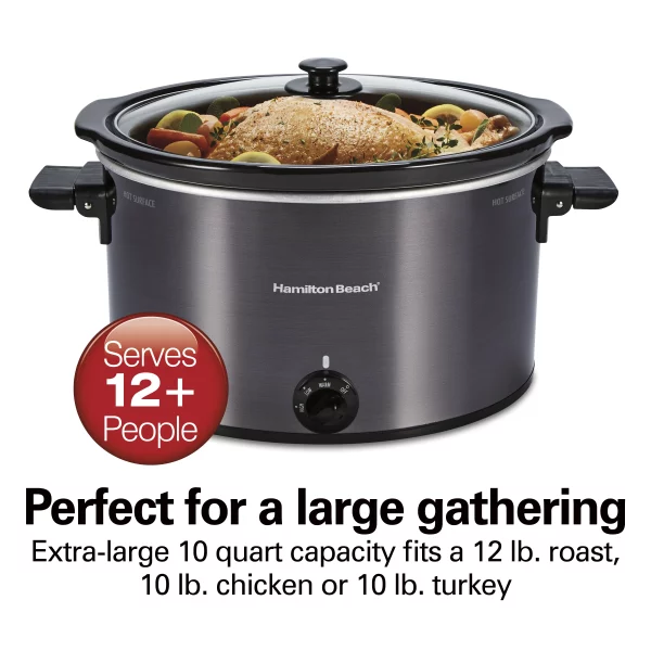 Hamilton Beach Slow Cooker, 10 Quart Capacity, Extra Large, Removable Crock, Black, 33191