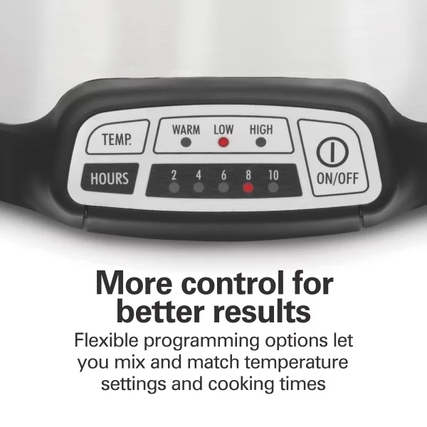 Hamilton Beach Programmable Stay or Go Slow Cooker, 7 Quart Capacity, Lid Lock for portability, Dishwasher Safe Removable Crock, Silver 33576