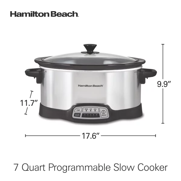 Hamilton Beach Programmable Slow Cooker, 7 Quart Capacity, Serves 8+ People, Removable Crock, Silver, 33473