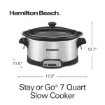 Hamilton Beach Programmable Stay or Go Slow Cooker, 7 Quart Capacity, Lid Lock for portability, Dishwasher Safe Removable Crock, Silver 33576