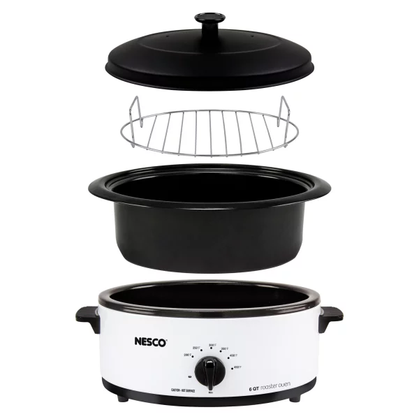 NESCO 6 Qt. Ivory Roaster with Porcelain Cook Well, 4816-14