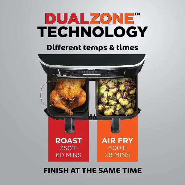 Restored Ninja - Foodi 6-in-1 10-qt. XL 2-Basket Air Fryer with DualZone Technology & Smart Cook System - Black (Refurbished)