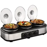 CozyHom 4.5QT Electric Slow Cooker 3 in 1, 3-Pots Stainless Steel Buffet Server Food Slow Cooker With Adjustable Temp Removable Lid Rests Triple Pot, Black