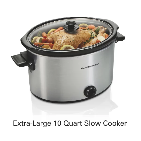 Hamilton Beach Slow Cooker, 10 Quart Capacity, Extra-Large, Removable Crock, Silver, 33190