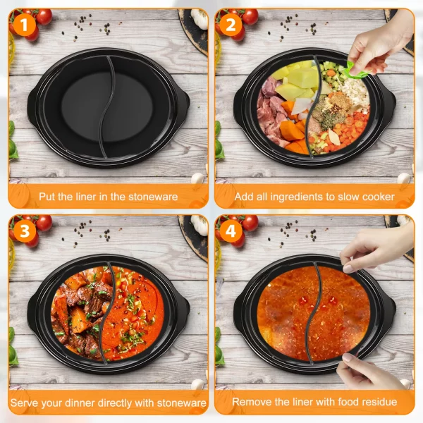 NYIDPSZ 2Pcs Slow Cooker Divider Liner for 6QT Pot Reusable Silicone Cooker Divider Insert Leakproof Heat Resistant Slow Cookers Kitchen Accessories