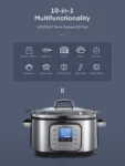 Slow Cooker, HOUSNAT 10 in 1 Programmable Cooker, 6Qt Stainless Steel, Rice Cooker, Yogurt Maker, Delay Start, Steaming Rack and Glass Lid, Adjustable Temp&Time for Slow Cook with Digital Timer
