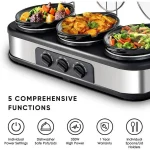 CozyHom 4.5QT Electric Slow Cooker 3 in 1, 3-Pots Stainless Steel Buffet Server Food Slow Cooker With Adjustable Temp Removable Lid Rests Triple Pot, Black