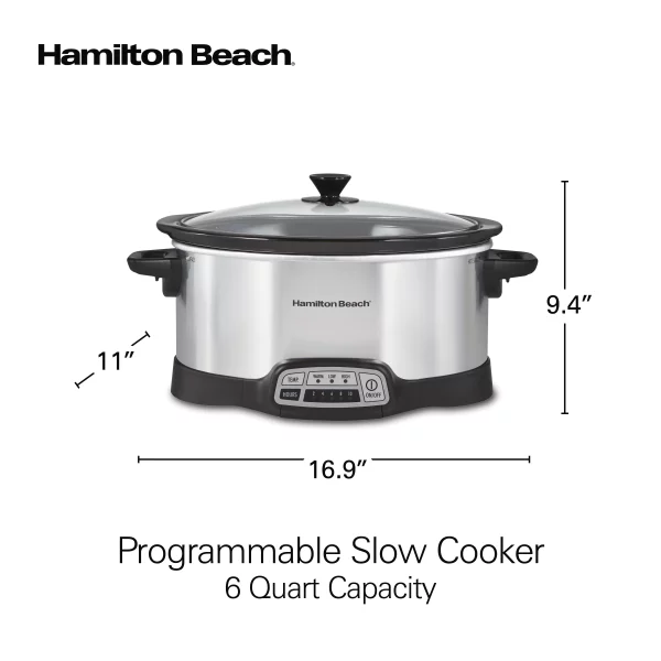 Hamilton Beach Programmable Slow Cooker, 6 Quart Capacity, Removable Crock, Silver, 33463