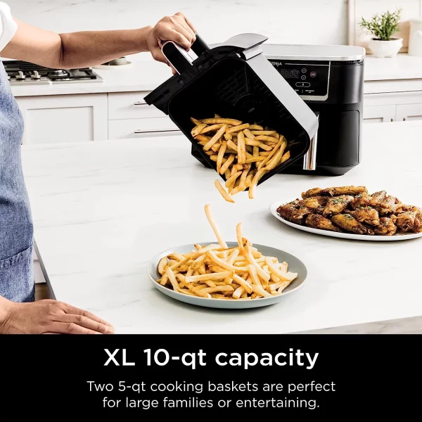 Restored Ninja - Foodi 6-in-1 10-qt. XL 2-Basket Air Fryer with DualZone Technology & Smart Cook System - Black (Refurbished)