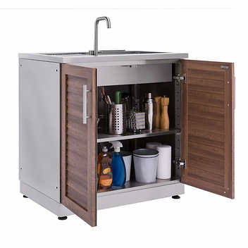 NewAge Products 5-piece Grove Stainless Steel Outdoor Kitchen with Drop-In Stainless Steel Platinum Grill