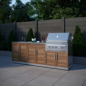 NewAge Products 5-piece Grove Stainless Steel Outdoor Kitchen with Drop-In Stainless Steel Platinum Grill